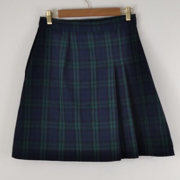 Vintage Parker School Uniform  Green Black & Blue Plaid Pleated Mini Skort Sz 9 - Picture 2 of 7